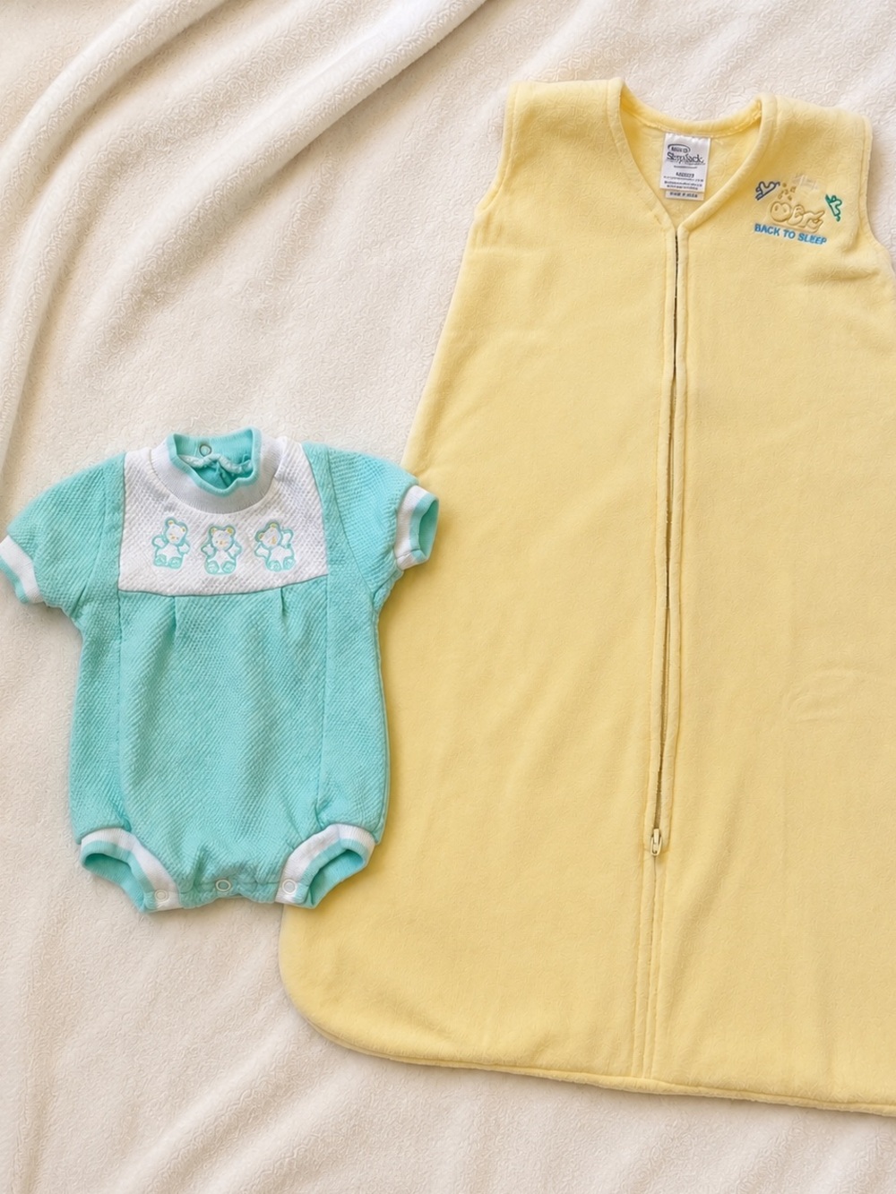 Vintage Buster Brown Mint Teddy Bear Romper + HALO SleepSack Bundle 6-12M